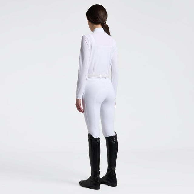 Blusa Concurso Mujer Perforated Manga Larga Blanca