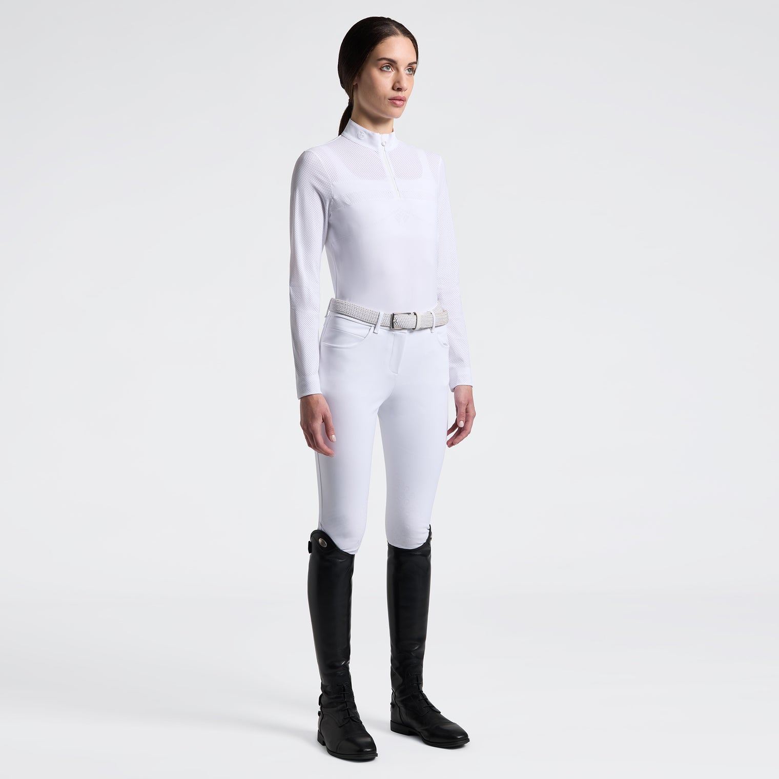 Blusa Concurso Mujer Perforated Manga Larga Blanca